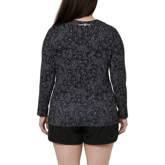 Hang Ten® NWT Sun Tee!! Women's Quick-dry UPF 50+ Long Sleeve Black Floral - Picture 2 of 3